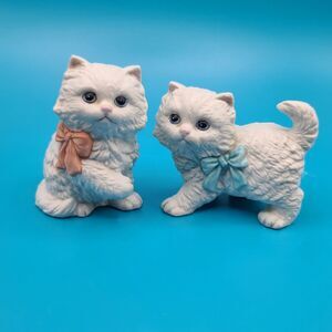 Home Interiors Kitten Cat With Bows Pair Figurines White HOMCO 1428 Vintage